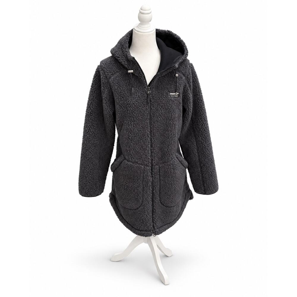 L.L.Bean Mountain Pile Fleece Coat M Gray Sherpa Hooded Gorpcore Outdoor Casual - Picture 5 of 16